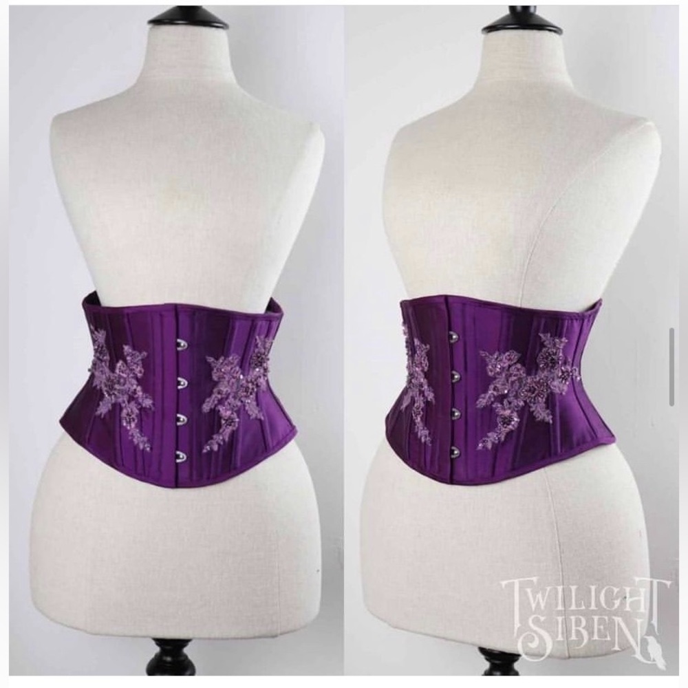 Purple silk and lace steel boned corset